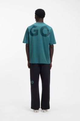 Camiseta loose fit en punto de algod&oacute;n con logo envolvente, Turquesa