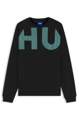 Sudadera loose fit de felpa de algod&oacute;n con logo envolvente, Negro