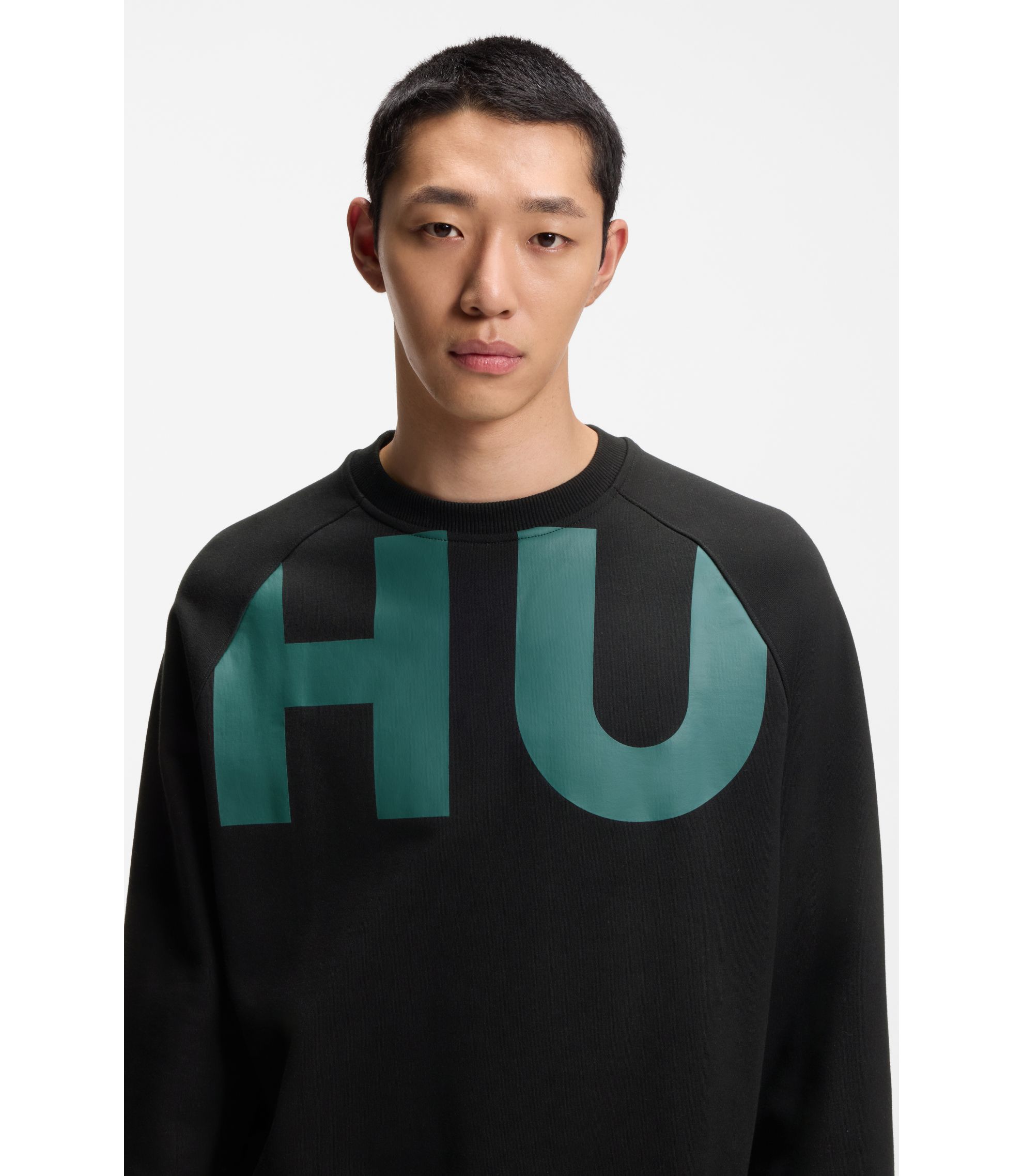 HUGO - Large-logo sweatshirt in cotton jersey - Black