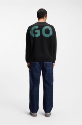 Sudadera loose fit de felpa de algod&oacute;n con logo envolvente, Negro