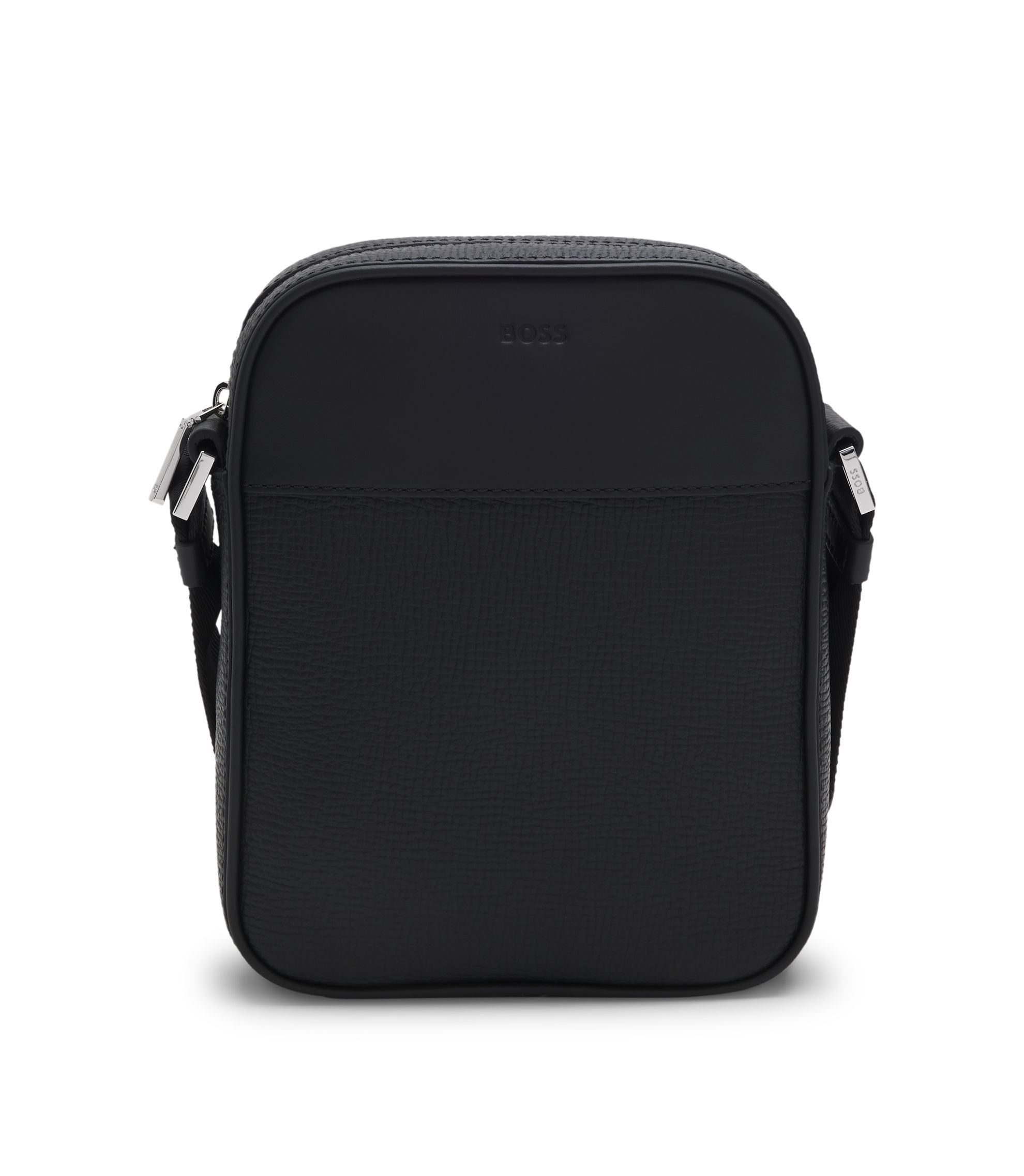 BOSS - Reporter bag in textured and plain leather - Black