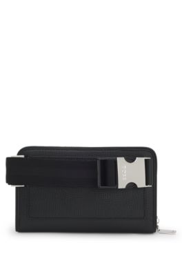 Leather belt bag with grained and plain finishes, Black