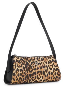 Leopard-print hobo bag in faux leather, Patterned