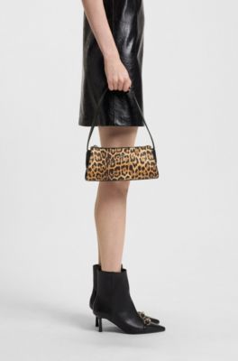 Leopard-print hobo bag in faux leather, Patterned