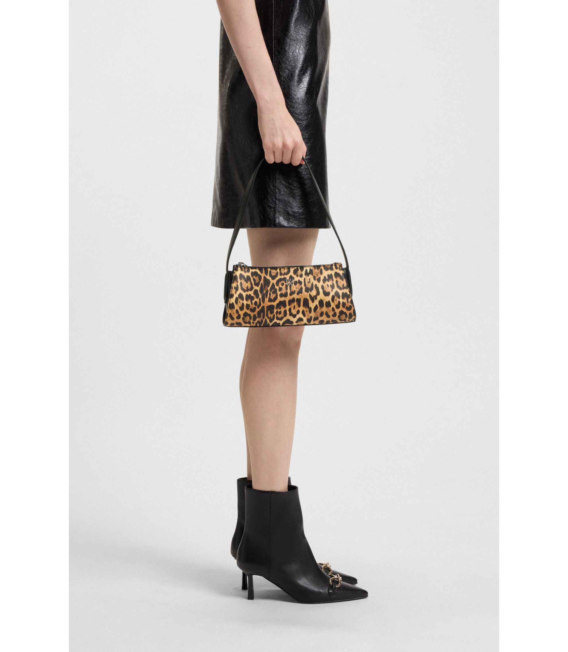 HUGO - Leopard-print hobo bag in faux leather - Patterned