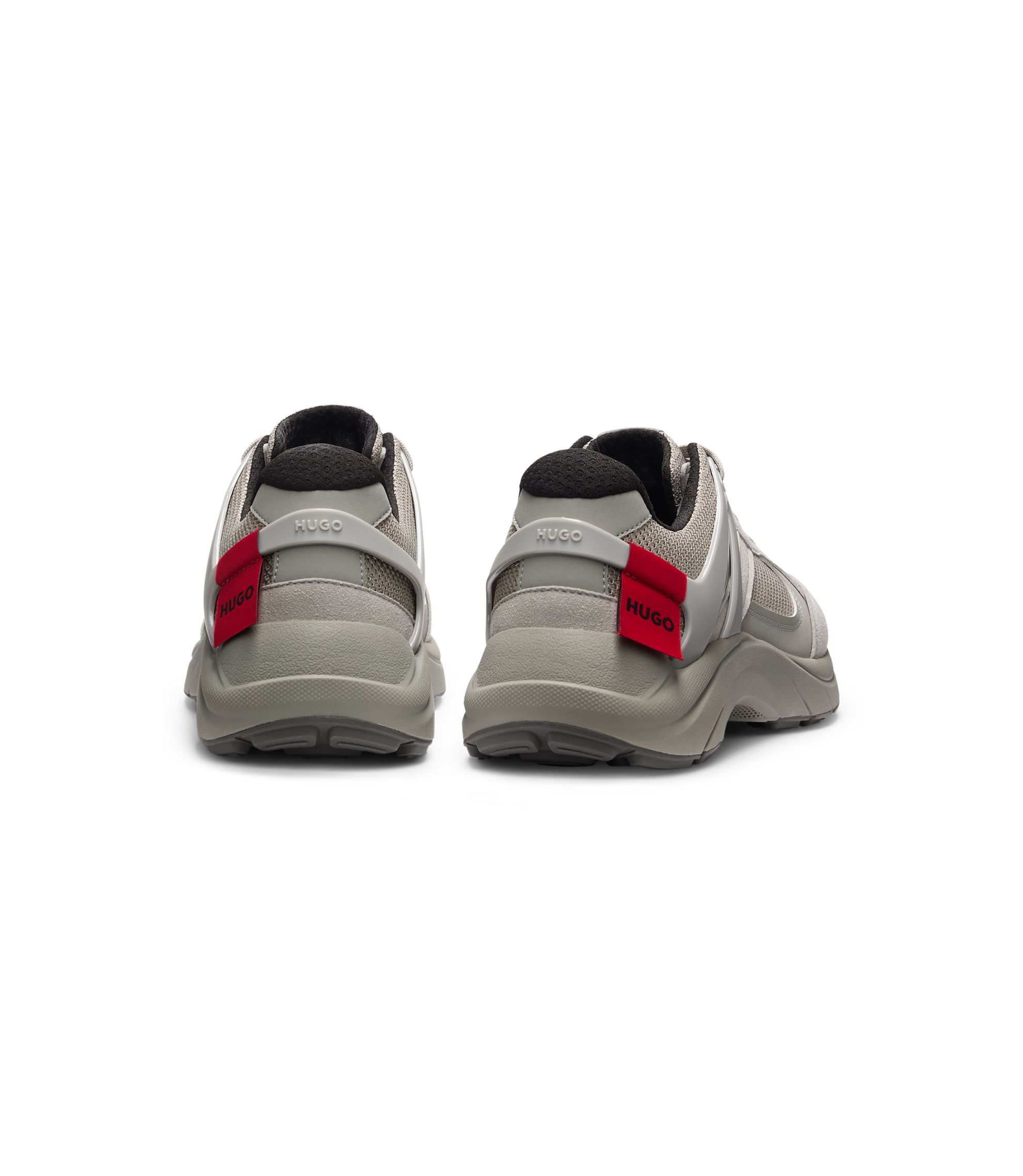 HUGO - Logo-spoiler trainers in mesh and faux suede - Light Grey