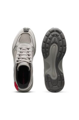 Deportivas de malla y ante sint&eacute;tico con logo de efecto aler&oacute;n, Gris claro