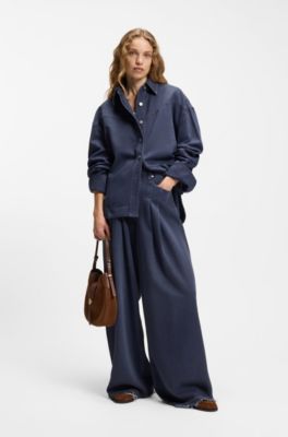Chemisier Oversize en denim rigide bleu fum&eacute;, Gris