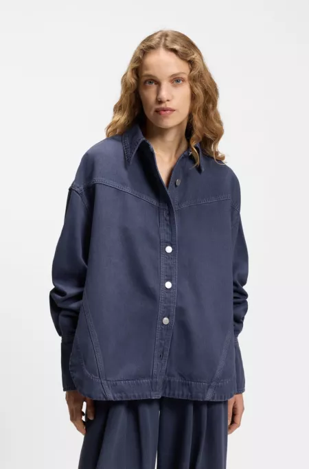 Smoky-blue oversized-fit blouse in rigid denim
