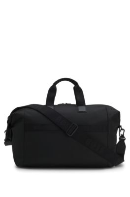 Textured-fabric holdall with faux-leather trims, Black