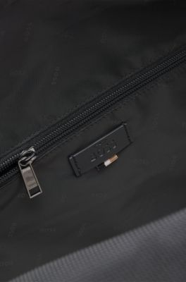 Textured-fabric holdall with faux-leather trims, Black