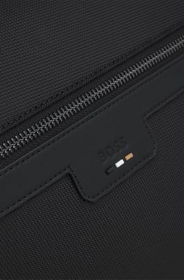 Bolsa de viaje de tejido con textura y apliques de piel sint&eacute;tica, Negro