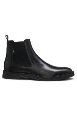 Bottines Chelsea en cuir lustr&eacute; avec surpiq&ucirc;re embl&eacute;matique, Noir