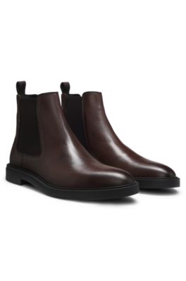 Botines de estilo Chelsea de piel pulida con puntadas caracter&iacute;sticas, Marr&oacute;n oscuro