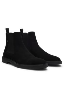 Signature-stripe Chelsea boots in suede, Black