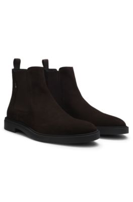 Signature-stripe Chelsea boots in suede, Dark Brown