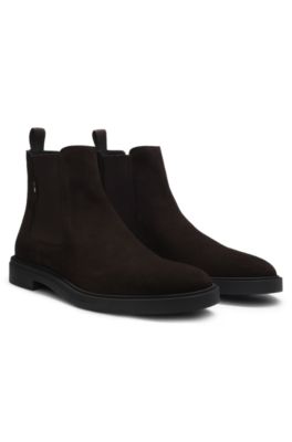 Suede Chelsea boots with signature stitching, Dark Brown