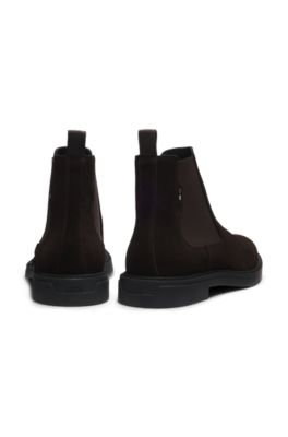 Suede Chelsea boots with signature stitching, Dark Brown