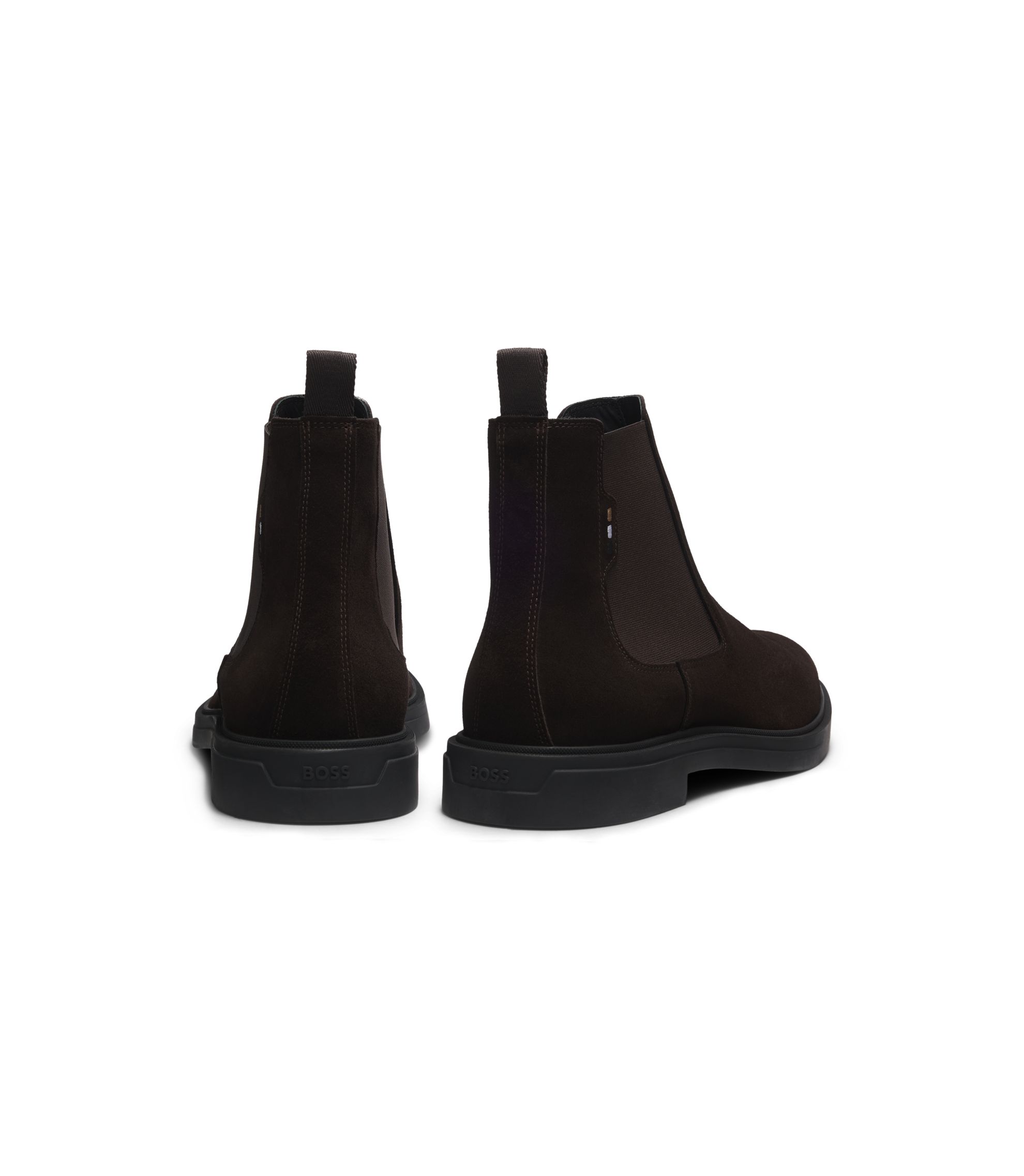BOSS - Signature-stripe Chelsea boots in suede - Dark Brown