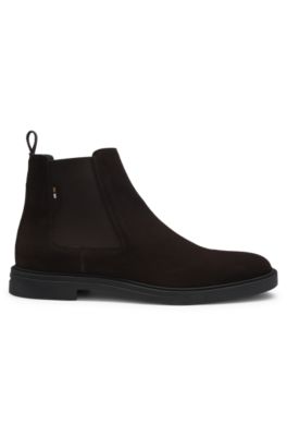 Signature-stripe Chelsea boots in suede, Dark Brown