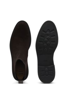 Signature-stripe Chelsea boots in suede, Dark Brown