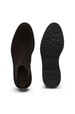 Suede Chelsea boots with signature stitching, Dark Brown