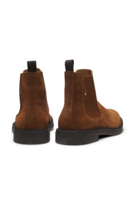 Suede Chelsea boots with signature stitching, Brown