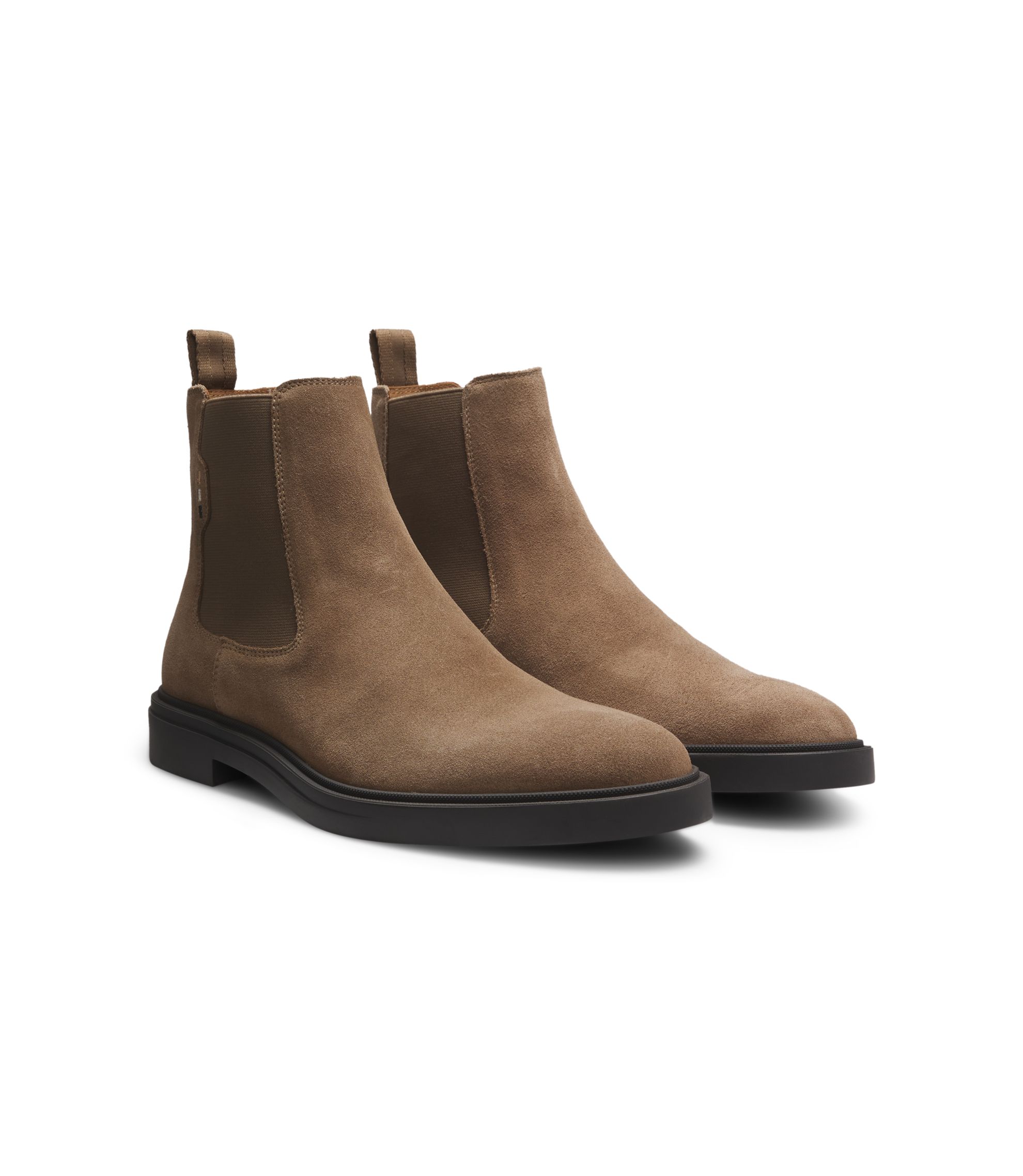 BOSS - Signature-stripe Chelsea boots in suede - Beige display picture 1