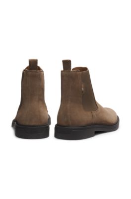 Suede Chelsea boots with signature stitching, Beige