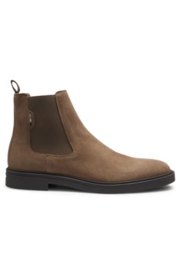 Suede Chelsea boots with signature stitching, Beige