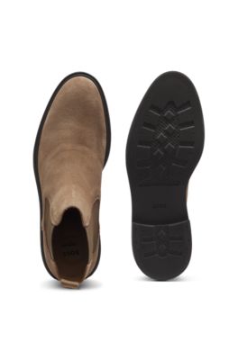 Suede Chelsea boots with signature stitching, Beige