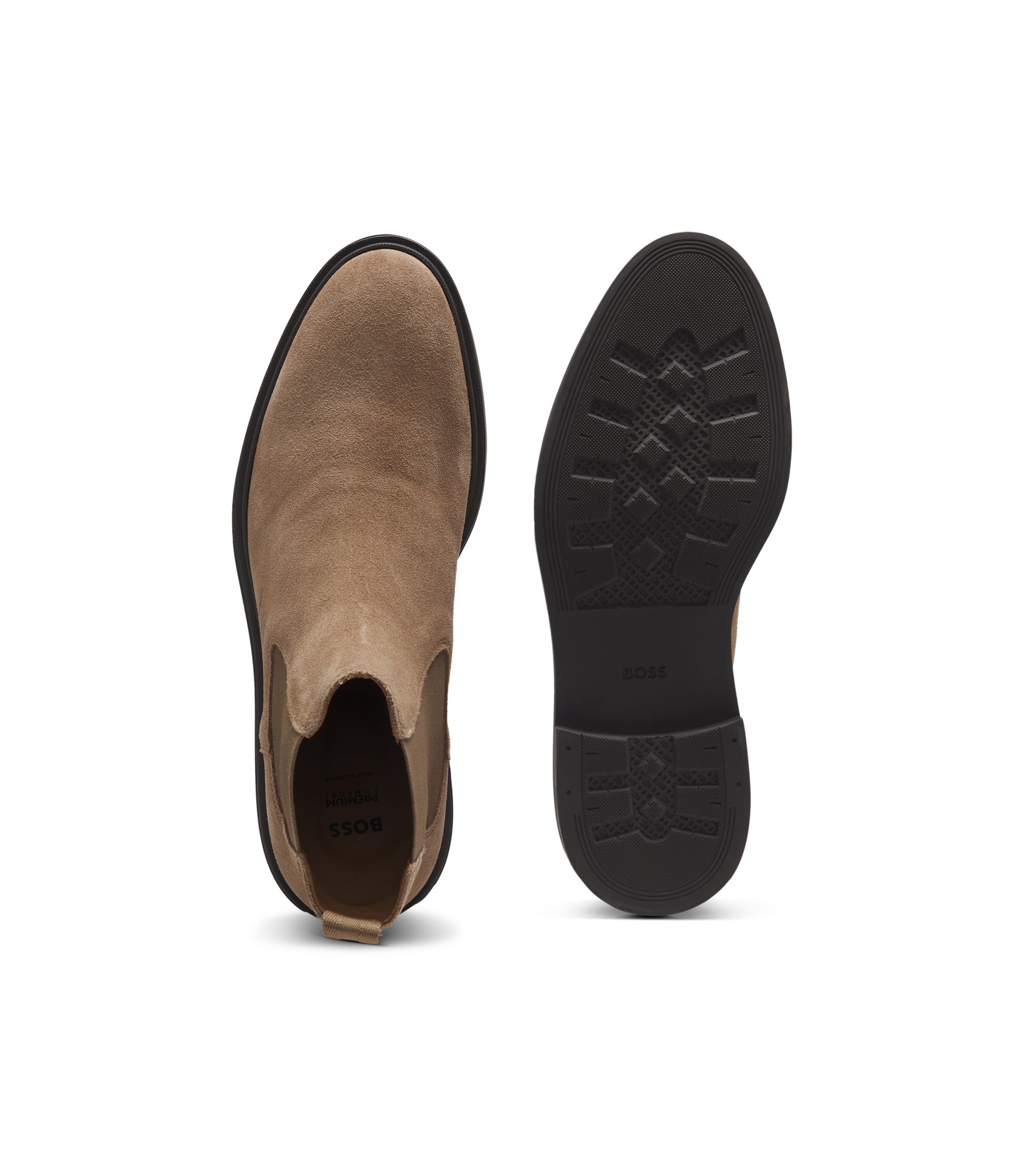 BOSS - Signature-stripe Chelsea boots in suede - Beige