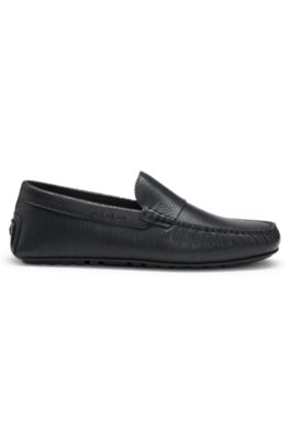 Printed-leather moccasins with driver sole, Black