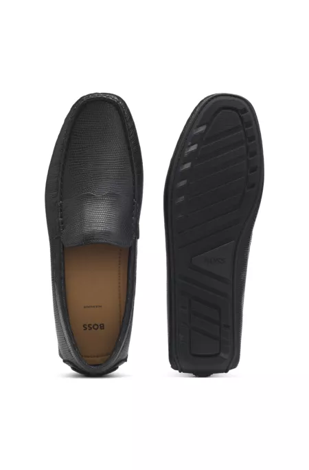 Printed-leather moccasins with driver sole
