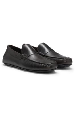 Printed-leather moccasins with driver sole, Dark Brown