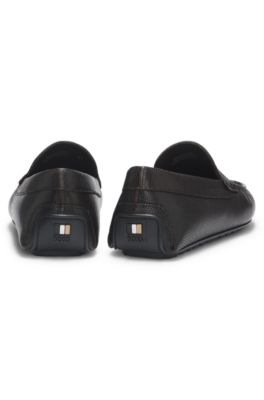Printed-leather moccasins with driver sole, Dark Brown