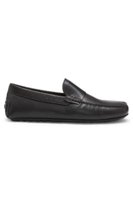 Printed-leather moccasins with driver sole, Dark Brown