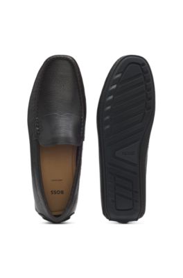 Printed-leather moccasins with driver sole, Dark Brown