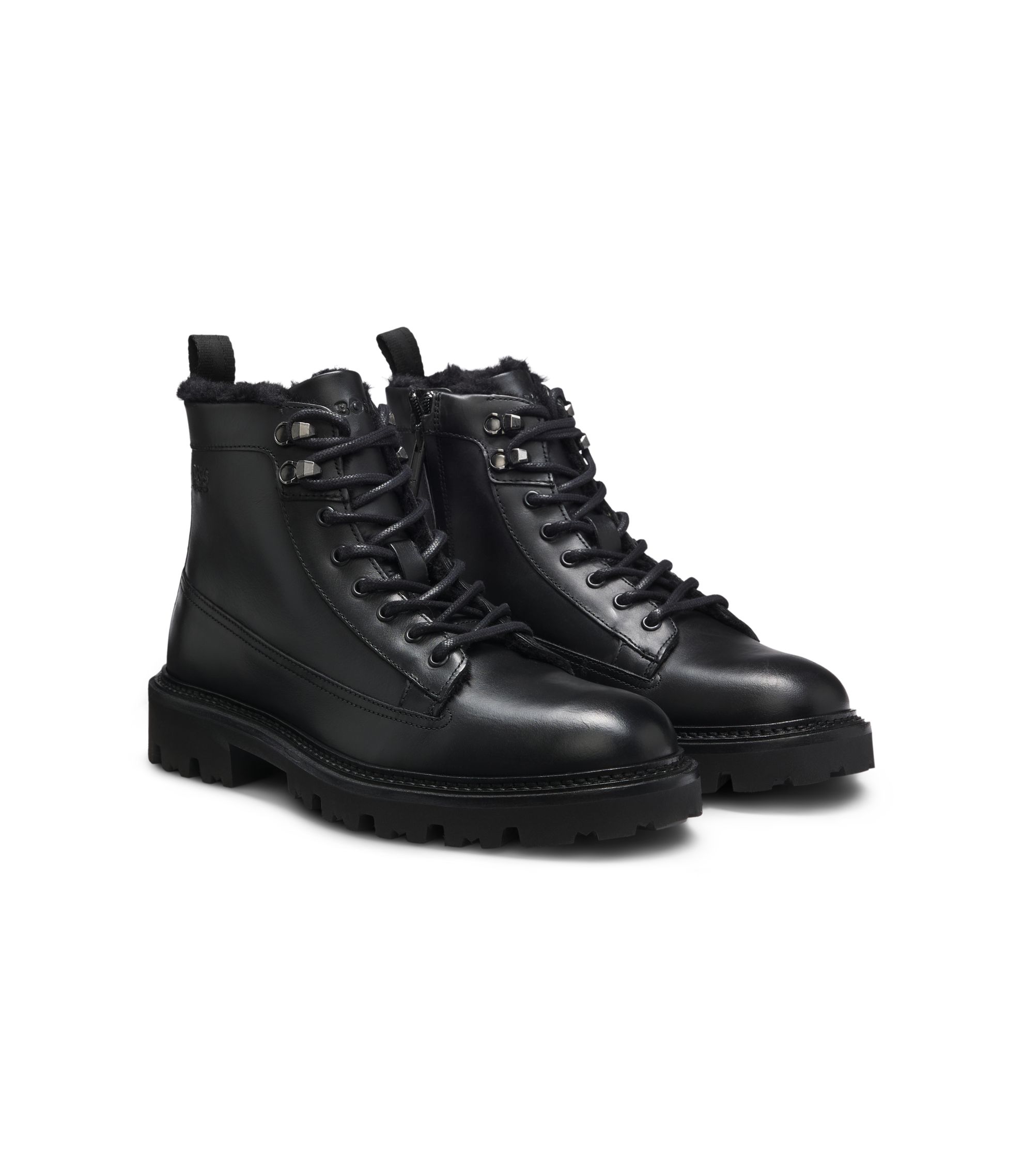 BOSS - Leather half boots with faux-fur lining - Black display picture 3