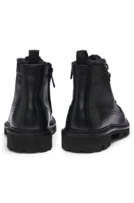 Botines de piel con forro de imitaci&oacute;n de piel, Negro