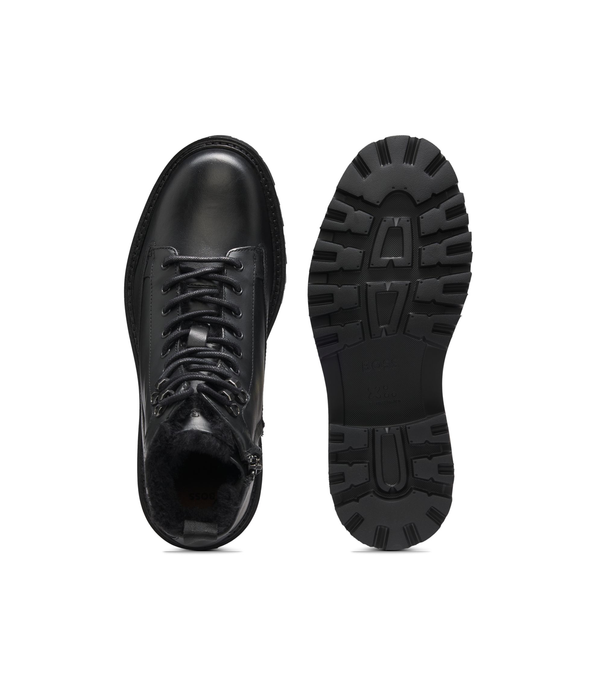 BOSS - Leather half boots with faux-fur lining - Black display picture 2
