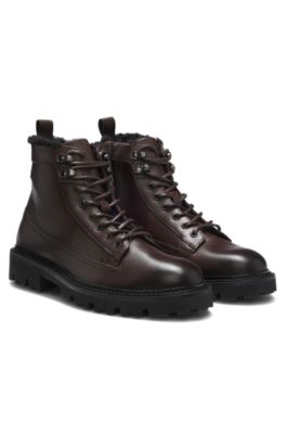 Leather half boots with faux-fur lining, Dark Brown