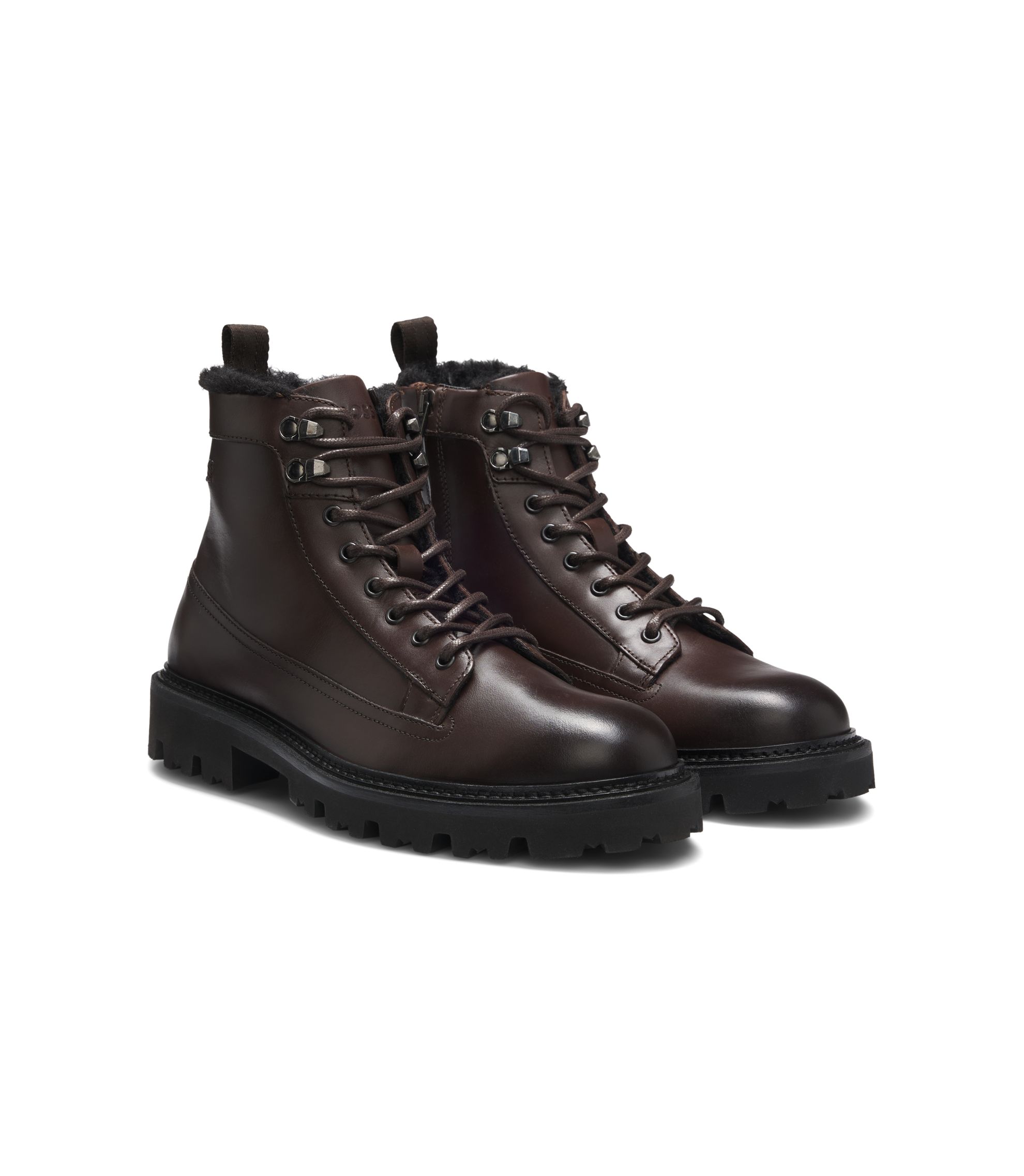 Hugo Boss Leather Rabbit Fur Lined men\'s boots, Size 44 BOSS - Leather half boots with faux-fur lining - Black main image 2