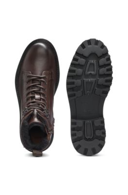 Botines de piel con forro de imitaci&oacute;n de piel, Marr&oacute;n oscuro
