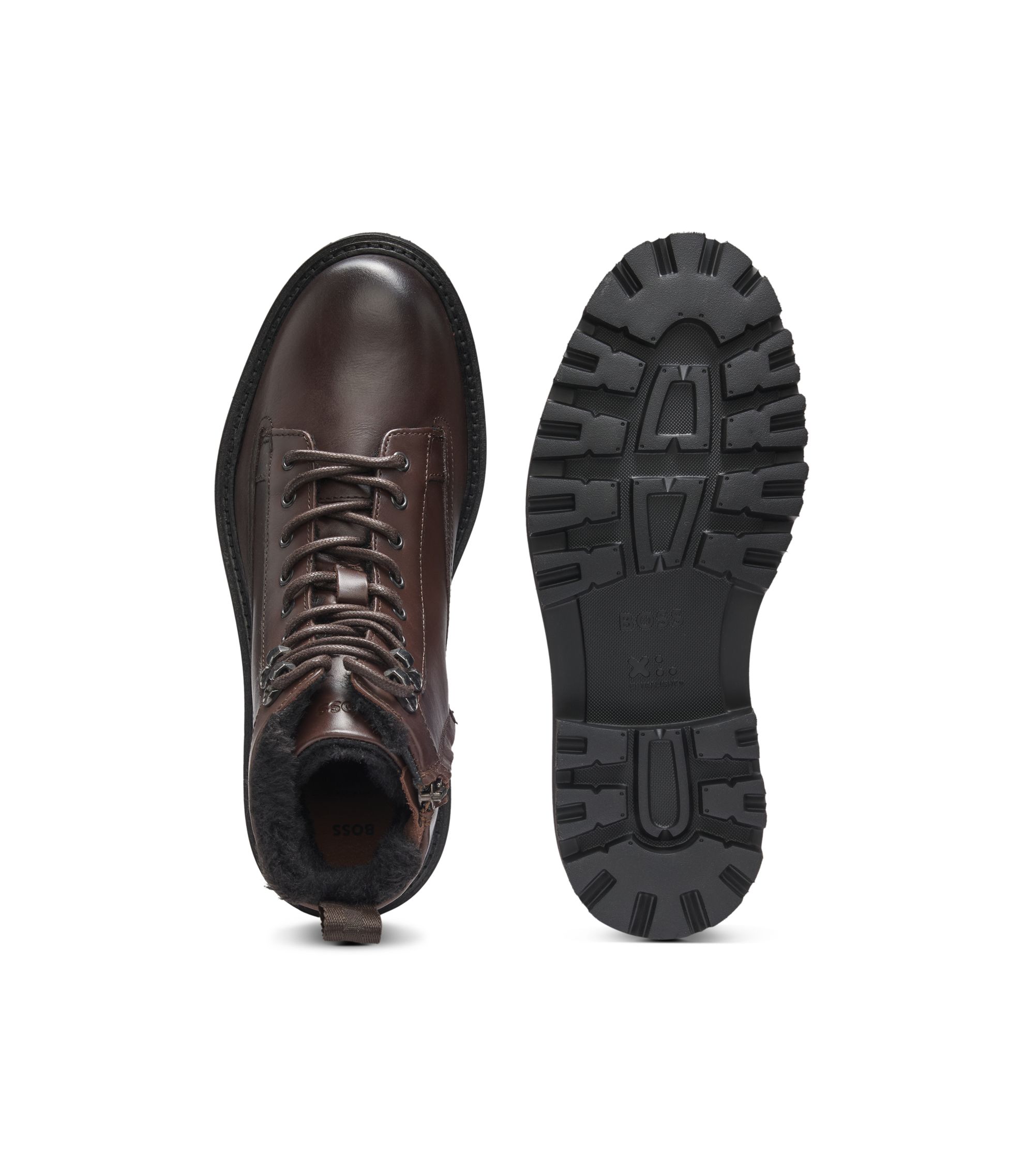 BOSS - Leather half boots with faux-fur lining - Dark Brown display picture 2