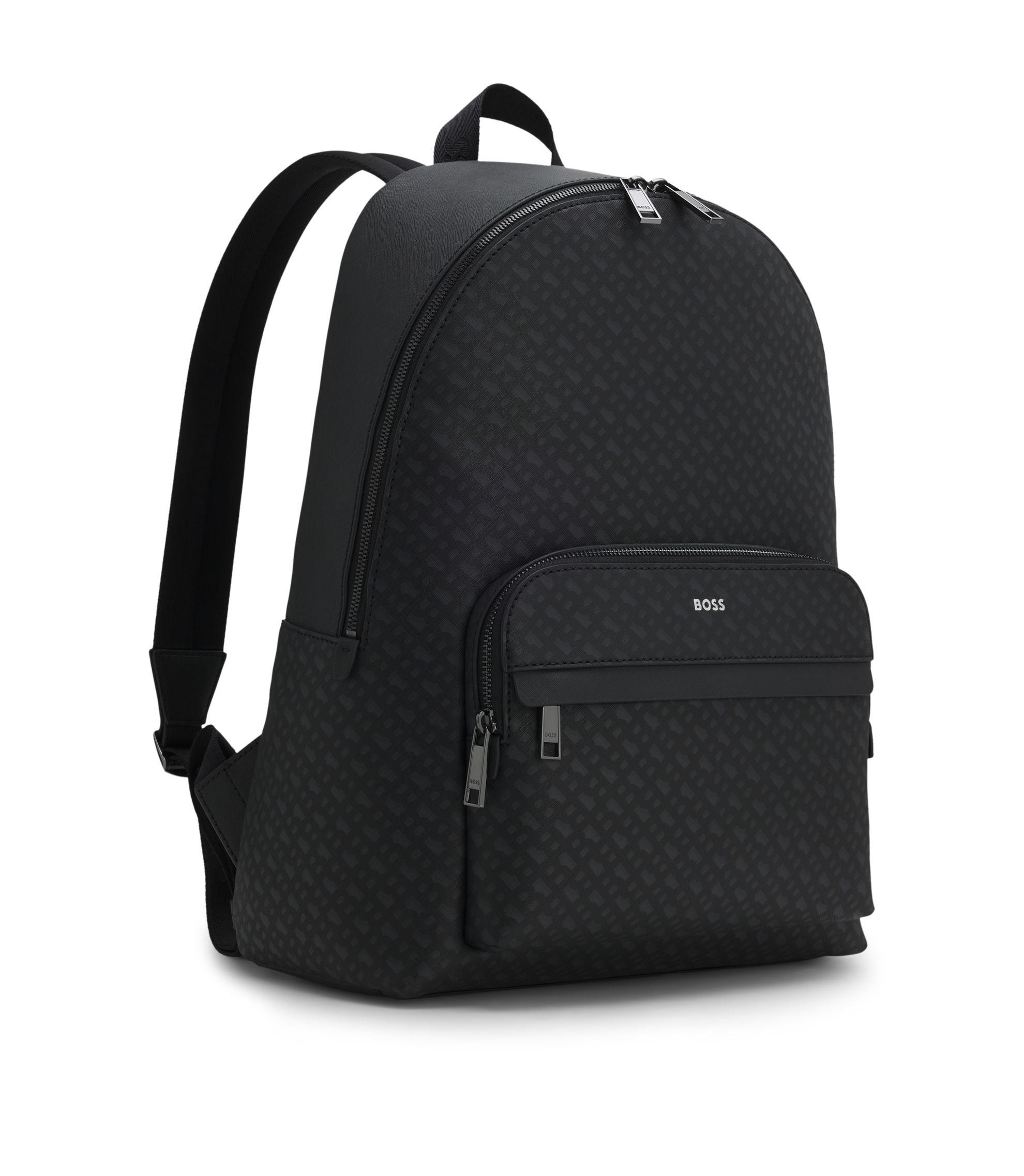 BOSS - Monogram backpack with foil-embossed logo - Black