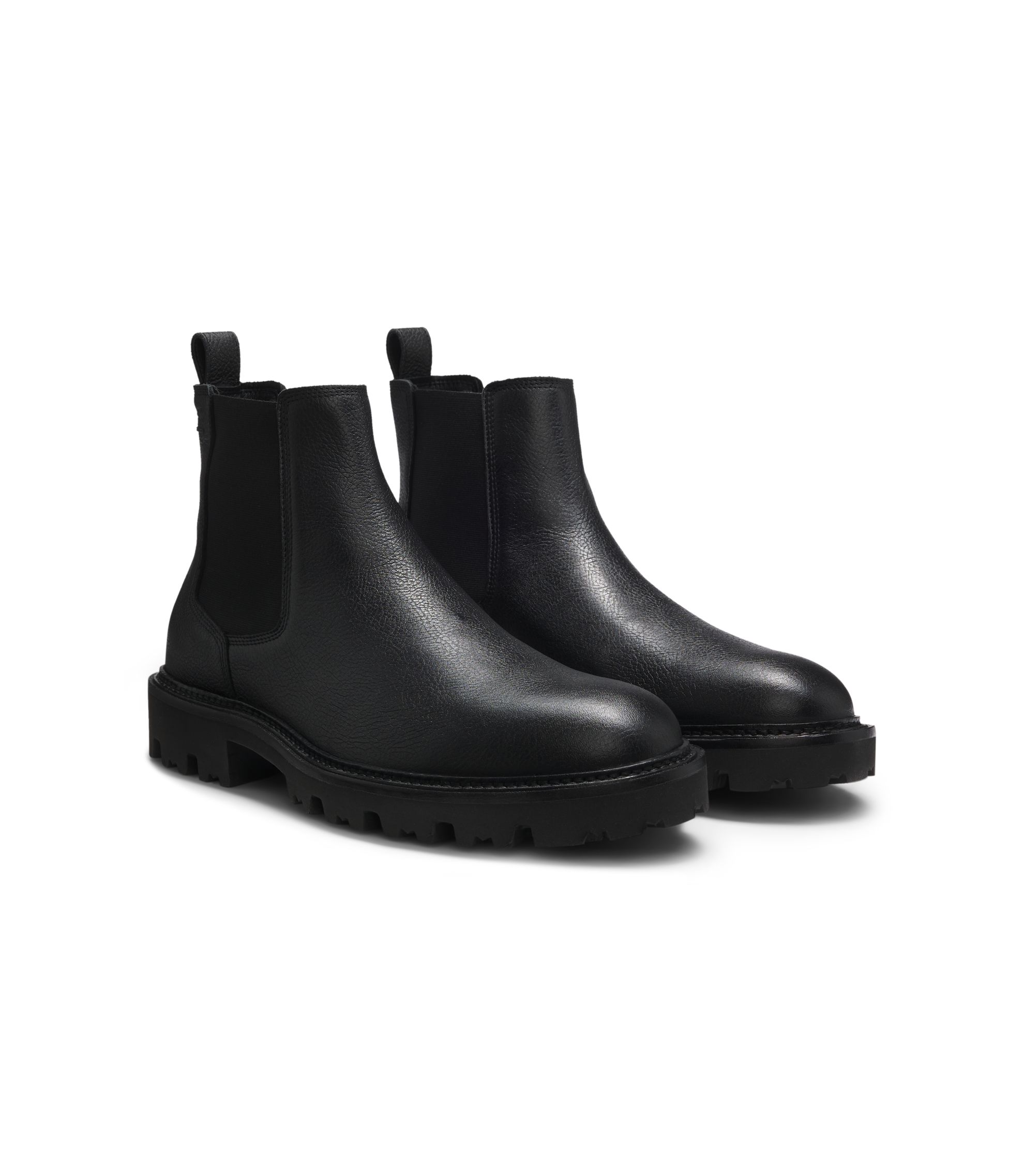 BOSS - Grained leather boots with elastic side panels - Black