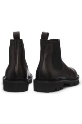 Bottines en cuir grain&eacute; &agrave; empi&egrave;cements lat&eacute;raux &eacute;lastiques, Marron fonc&eacute;