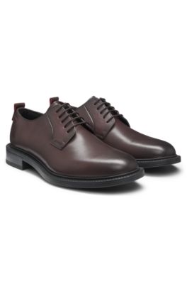 Zapatos Derby de piel con logotipo grabado, Rojo oscuro