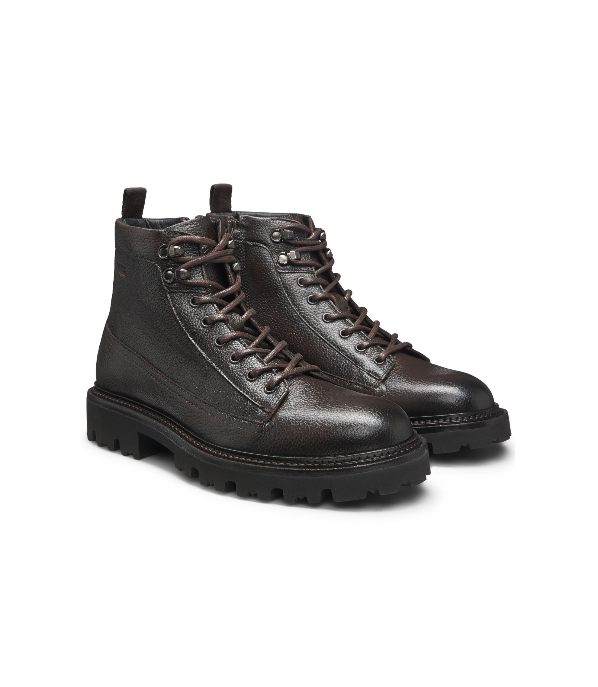 Bally Mens Leather Ankle Boots Lug Sole Green‎ Hiking Style Lace Up BOSS - Grained-leather half boots with hiking-style laces  main image 3